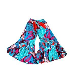 True Destinations Tropical Print Tiered Ruffle ResortWear Palazzo Pants Med